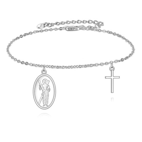 YFN St Andrew Armband 925 Sterling Silber Saint Andrew Medaille Religiöser Schutzpatron Amulett Schmuck für Damen Herren von YFN