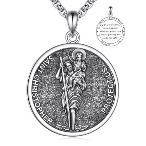 YFN St. Christophorus Halskette 925 Sterlingsilber für Männer & Frauen Heiliger Christophorus Anhänger Schutzpatron der Reisenden Schutz Medaillon Katholisches Christliches Schmuck Geschenk YFN St. Christophorus Halskette 925 Sterlingsilber für Männer & Frauen Heiliger Christophorus Anhänger Schutzpatron der Reisenden Schutz Medaillon Katholisches Christliches Schmuck Geschenk von YFN