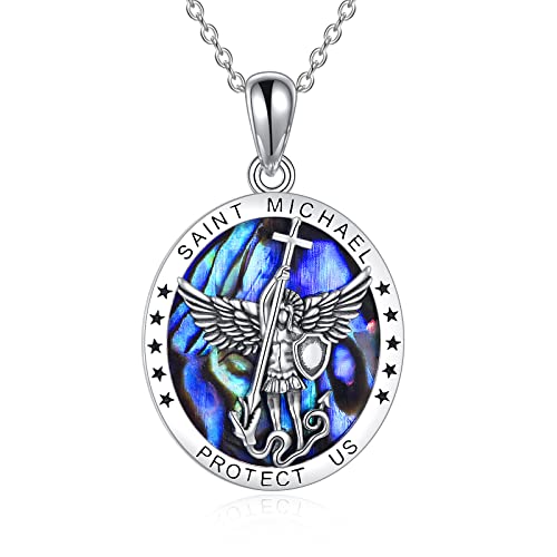 YFN St. Michael Anhänger Halskette für Männer Jungen Katholik/Beschützer/Talisman Sterling Silber Michael Erzengel Medaille Halskette Schmuck 18+2" (Multi-Aablone) von YFN