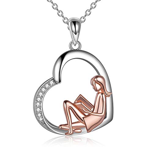 YFN Sterling Silber Abschlussgeschenke für ihre Absolventen Geschenke für Klasse 2021, College-Abschluss Herzkette für Sohn Tochter (Silver-Book Necklace for Girls) von YFN