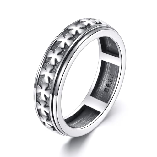 YFN Kreuz Spinning Ring Sterling Silber Angst Spinnen Stress Relief Schmuck Geschenke für Damen Männer von YFN