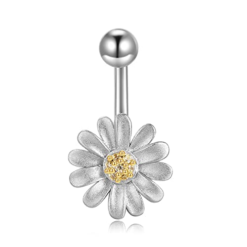 YFN Sterling Silber Gänseblümchen Bauchnabel Ringe Blume Piercing-Schmuck für Frauen Mädchen Hypoallergen von YFN