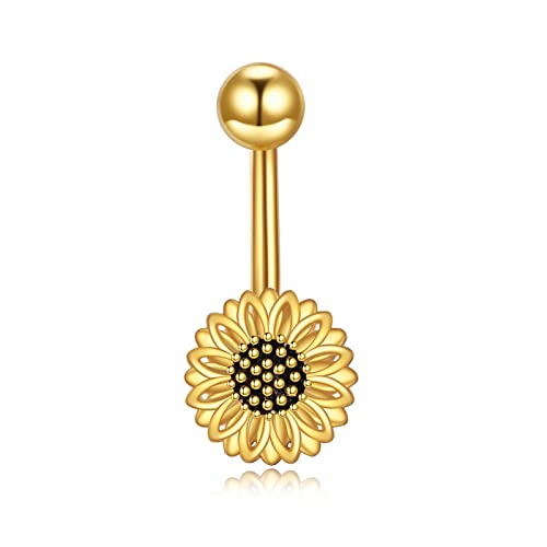 YFN S925 Sterling Silber Sonnenblume Bauchnabel Piercing Schmuck für Frauen – Hypoallergen, Nickelfrei, Elegantes Nabelstecker für Damen (Sonnenblumen) von YFN