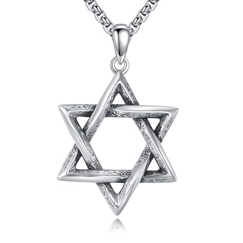 YFN Stern von David Halskette Sterlingsilber Stern von David Anhänger mit 22”+2” Edelstahlkette Jüdisches Hexagramm Halskette für Männer Frauen von YFN