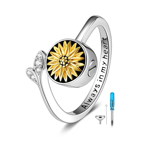 YFN Sunflower Urn Rings for Ashes for Women Urnenketten für Asche Kette Urne Halskette für Asche Andenken Halskette Schmuck für Mum Dad Frauen Männer Haustier mit Geschenkbox von YFN