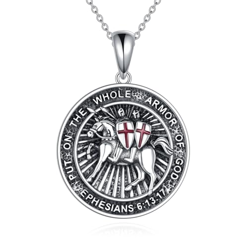 YFN Tempelritter Kette Sterling Silber Armor of God Anhänger Halskette Tempelritter Schmuck für Frauen Männer Christliche Geschenke von YFN
