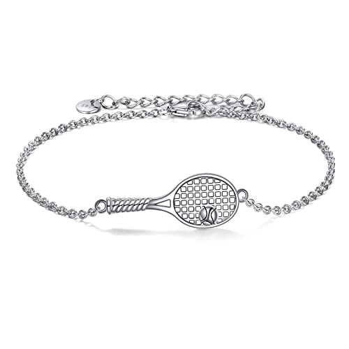 YFN Tennis Armband Sterling Silber Tennisschläger Armband Schmuck Sport Geschenke für Damen Herren Mädchen Jungen von YFN