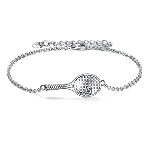 YFN Tennis Fußkettchen Sterling Silber Tennisschläger Fußkettchen Schmuck Sport Geschenke für Damen Herren Mädchen Jungen von YFN