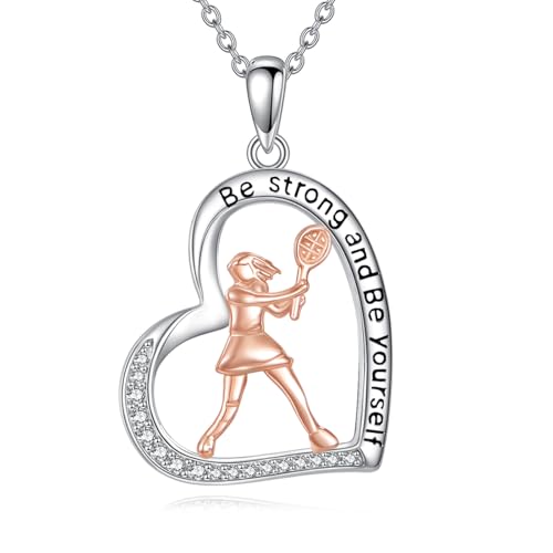 YFN Tennis Halskette 925 Sterling Silber Herz Anhänger Sport Hobby Geschenke für Damen Mädchen von YFN