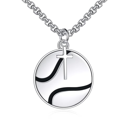 YFN Tennis Halskette Sterling Silber Niemals Aufgeben Anhänger Kreuz schmuck Tennis Softball Liebhaber Geschenke für Damen Herren Mädchen Jungen Tennisspieler von YFN