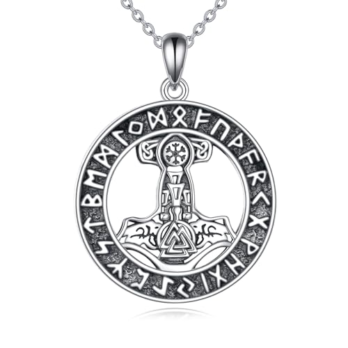 YFN Thor's Hammer Halskette 925 Sterling Silber Wikinger Anhänger Amulett Schmuck Geschenk für Männer Damen von YFN