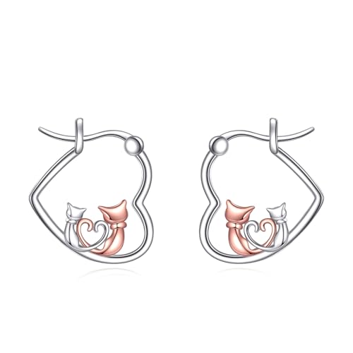 YFN Katze Ohrringe Sterling Silber Mutter Tochter Ohrringe Herz geformt Tierschmuck Geschenk für Damen Mama von YFN