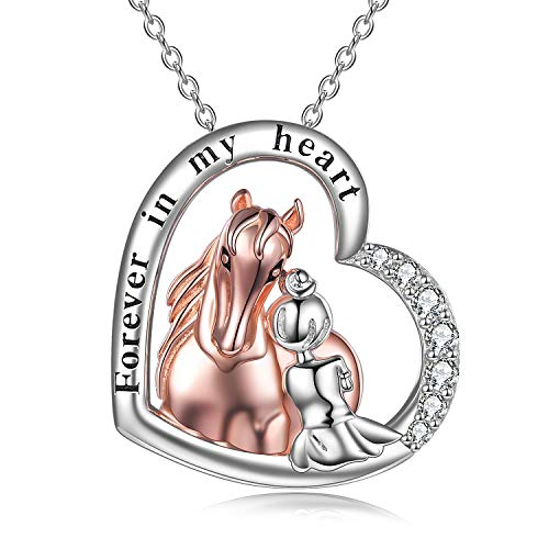 YFN Pferd Halskette Rose Gold überzogen 925 Sterling Silber Zwei Ton Pferd Mädchen Anhänger Mode Schmuck Geschenke Frauen Mädchen von YFN