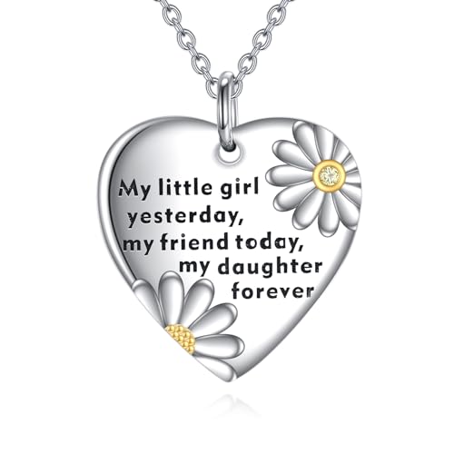 YFN Tochter Geburtstag Halskette 925 Sterling Silber Gänseblümchen Anhänger Liebe Herz Schmuck Geburtstag Geschenke für Tochter Mädchen Mama von YFN