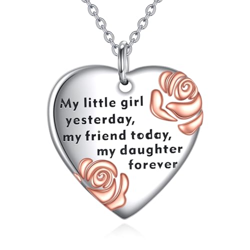 YFN Tochter Geburtstag Halskette 925 Sterling Silber Rose Anhänger Liebe Herz Schmuck Geburtstag Geschenke für Frauen Tochter Mädchen von YFN