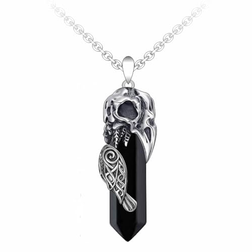 YFN Totenkopf Gothic Halskette Sterling Silber Rose Totenkopf Kristall Schmuck für Männer Frauen Halloween Schmuck Geschenke (Rabe) von YFN