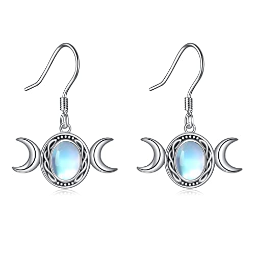 YFN Triple Moon Goddess Ohrringe Sterling Silber Mondstein Ohrringe Schmuck für Damen Herren von YFN