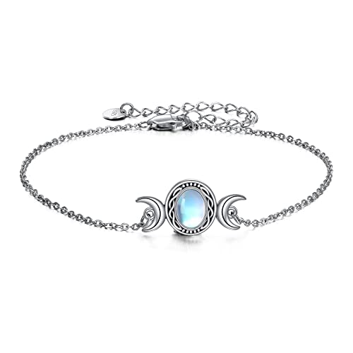 YFN Triple Moon Goddess Urn Armband für Asche Sterling Silber Pentagramm Pentagramm Feuerbestattung Armbänder Pagan Wiccan Asche Schmuck für Damen Herren (Silber-Wiccan Armband) von YFN