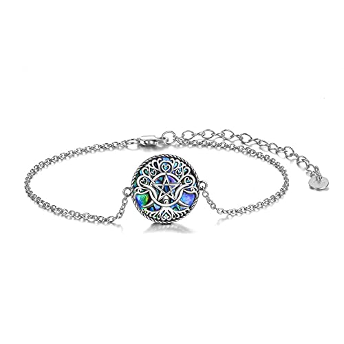 YFN Triple Moon Göttin Armband Sterling Silber Pentagramm Pentagramm Armbänder Pagan Wiccan Magic Amulett Baum des Lebens Schmuck für Damen Herren (Silver-Dreifache Mondgöttin Armband) von YFN