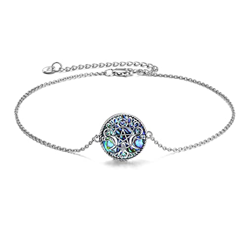 YFN Triple Moon Göttin Fußkettchen Armband Sterling Silber Pentagramm Pentagramm Fußkettchen Armband Pagan Wiccan Magic Amulett Baum des Lebens Schmuck von YFN