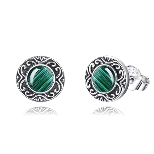 YFN Malachit Ohrstecker Damen 925 Sterling Silber Malachite Ohrringe Stecker Runde Ohrstecker Mit Malachit Stein Kleine Malachitstein Schmuck Geschenke für Damen Mädchen von YFN