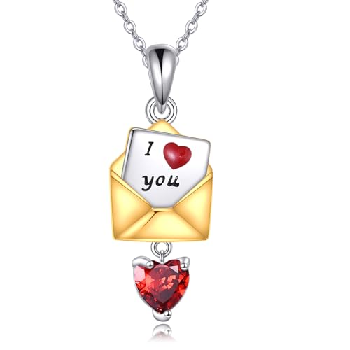 YFN Umschlag Kette Sterling Silber Ich liebe dich Anhänger Halskette Rotes Herz Umschlagschmuck für Frauen Nachricht Geschenke für Frau Verlobte Liebhaber von YFN