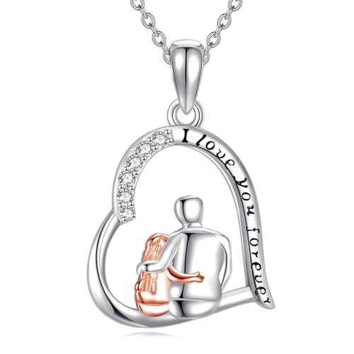 YFN Vater Tochter Halskette S925 Sterling Silber Vater Tochter Herz Anhänger Kette Liebe Herz Schmuck Geburtstag Weihnachten Geschenke an Tochter vom Vater von YFN
