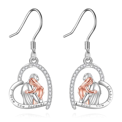 YFN Vater Tochter Ohrringe Sterling Silber Daddy Girl Heart Dangle Drop Earrings I Love You Forever Papa Tochter Jewelley für Frauen Dad Geschenke von YFN