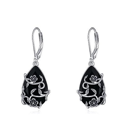 YFN Vintage Blume Ohrringe Sterling Silber schwarz Turmalin Baumeln Ohrhänger Kristall Heilung Schmuck spirituellen Schutz Geschenke für Damen Mädchen YFN Vintage Blume Ohrringe Sterling Silber schwarz Turmalin Baumeln Ohrhänger Kristall Heilung Schmuck spirituellen Schutz Geschenke für Damen Mädchen von YFN