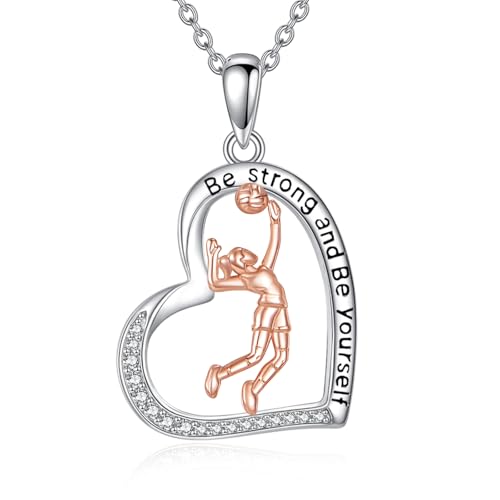 YFN Volleyball Halskette 925 Sterling Silber Herz Anhänger Sport Hobby Geschenke für Damen Mädchen von YFN