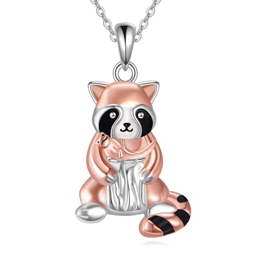 YFN Waschbär Halskette Geschenke für Frauen 925 Sterling Silber Niedliche Waschbär Panda Tier Anhänger Halskette Schmuck für Mädchen Mutter Tochter von YFN