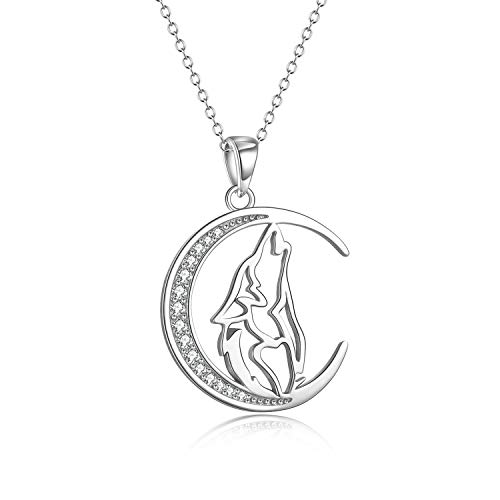 Yfn Halskette mit Wolf-Anhänger, 925er-Sterlingsilber, Halbmond-Halskette, 45,7 cm, Schmuck für die Freundin oder die Ehefrau von YFN