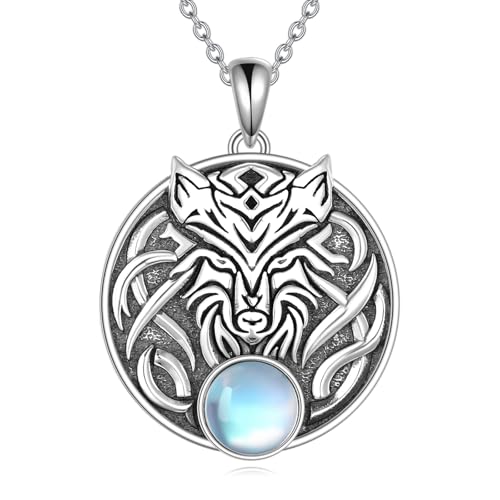 YFN Wolf Halskette Sterling Silber Anhänger Celtic Knot Wolf Mond Schmuck Geschenk für Männer Frau Mädchen (Silberwolf Halskette 4) YFN Wolf Halskette Sterling Silber Anhänger Celtic Knot Wolf Mond Schmuck Geschenk für Männer Frau Mädchen (Silberwolf Halskette 4) von YFN
