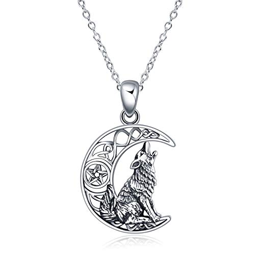 YFN Wolf Halskette Sterling Silber Anhänger Celtic Knot Wolf Mond Schmuck Geschenk für Männer Frau Mädchen von YFN