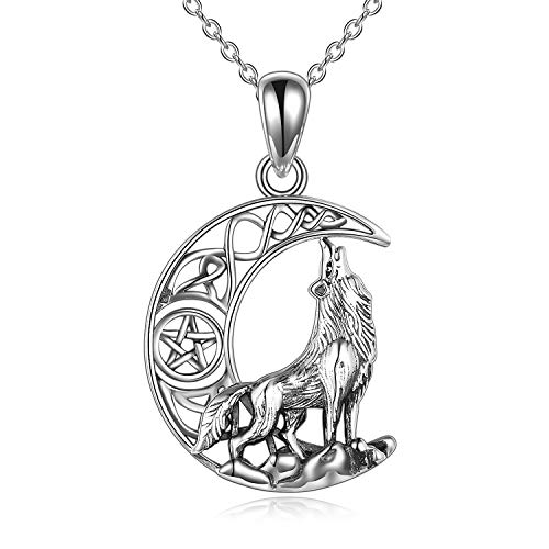 YFN Wolf Halskette Sterling Silber Anhänger Celtic Knot Wolf Mond Schmuck Geschenk für Männer Frau Mädchen von YFN