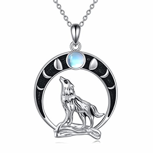 YFN Wolf Halskette Sterling Silber Mondstein Wolf Mondphase Halskette Geschenke für Männer Frauen Geburtstag Schmuck Geschenke von YFN
