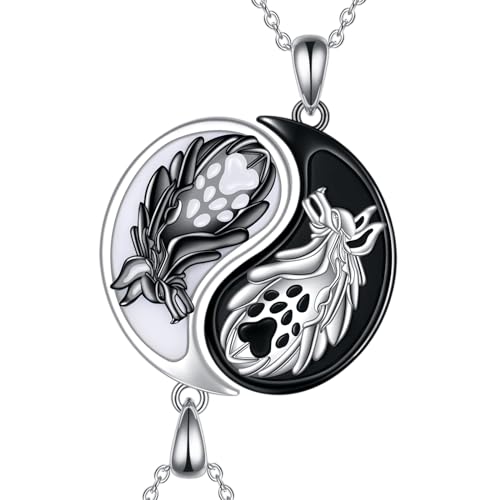 YFN Wolf Halskette Sterling Silber Yin Yang Wolf Anhänger Achat Schmuck für 2 Geschenke für Frauen Männer Paar Freunde, Sterling Silber, Kein Edelstein von YFN