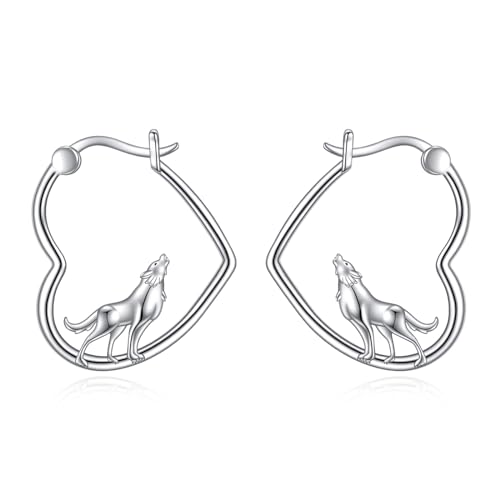 YFN Wolf Ohrringe Sterling Silber Tier Herz Creolen Baumeln Tropfen niedlichen Wolf Schmuck Geschenke für Damen von YFN