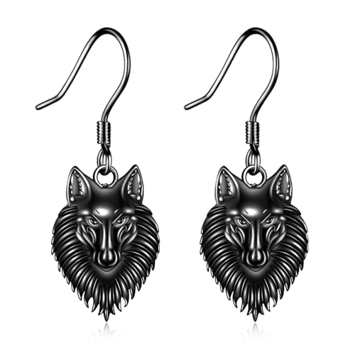 YFN Wolf Ohrringe Sterling Silber Wolf Kopf Dangle Drop Ohrringe Wolf Schmuck für Frauen Mädchen Wolf Geschenke für Mutter Tochter von YFN