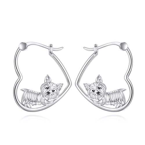 YFN Yorkie Ohrringe 925 Sterling Silber Tier Herz Creolen Ohrringe Hängend Tropfen Baumelnder süßer Hund Schmuck Geschenke für Damen von YFN