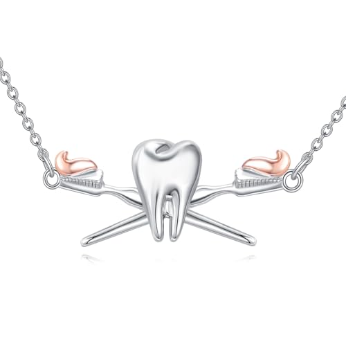 YFN Zahn Kette Sterling Silber Zahn Anhänger Halskette Zahnschmuck für Frauen Zahn Geschenke für Zahnarzthelferin von YFN