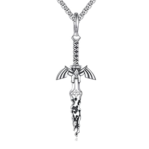 YFN Zelda Halskette Sterling Silber Anime Anhänger Kette Zelda Schmuck Geschenke für Herren Damen Jungen Mädchen (Schwert) von YFN