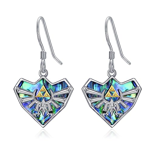 YFN Zelda Ohrringe Sterling Silber Triforce Zelda Dangle Ohrringe Abalone Legend Of Zelda Themed Ohrringe Zelda Schmuck für Damen Männer Mädchen von YFN