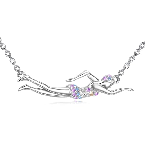 YFN Schwimmen Kette Sterling Silber Schwimmen Anhänger Halskette Blau Schwimmen Schmuck für Damen Mädchen Schwimmen Geschenke für Schwimmer von YFN