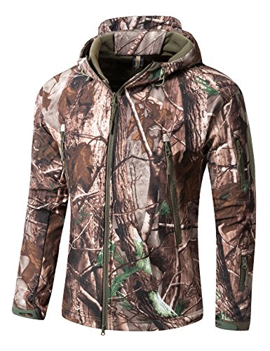 YFNT Herren Taktisch Softshell Fleecejacke Camouflage Hoodie Outdoor Wandern Wasserdicht Mantel Jacken, Tote Blatter Tarnung, 3XL von YFNT