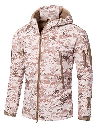 YFNT Herren Taktisch Softshell Fleecejacke Camouflage Hoodie Outdoor Warm Winddicht Wasserdicht Mantel Jacken, Wüste Digital, XXL von YFNT