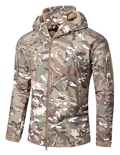 YFNT Herren Taktisch Softshell Fleecejacke Camouflage Militär Hoodie Wandern Camping Warm Winddicht Wasserdicht Mantel Jacken, Cp, 3XL von YFNT