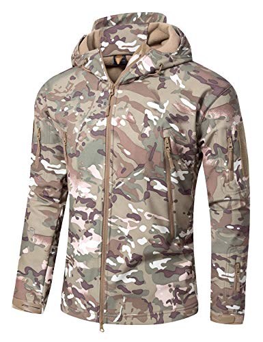 YFNT Herren Taktisch Softshell Fleecejacke Camouflage Militär Hoodie Wandern Camping Warm Winddicht Wasserdicht Mantel Jacken, Cp, M von YFNT