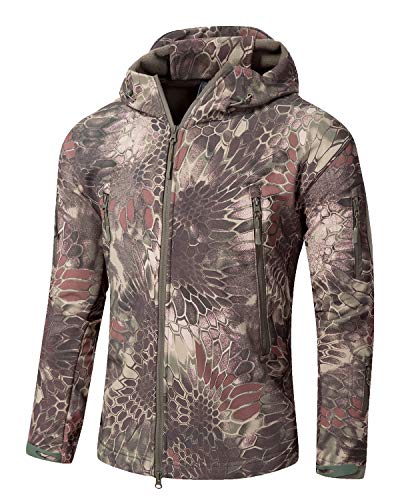 YFNT Herren Taktisch Softshell Fleecejacke Camouflage Militär Hoodie Wandern Winddicht Wasserdicht Mantel Jacken, Python Green, 3XL von YFNT