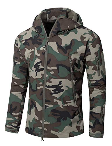 YFNT Herren Taktisch Softshell Fleecejacke Camouflage Militär Hoodie Winddicht Wasserdicht Mantel Jacken Skijacke, Dschungel-Tarnung, 3XL von YFNT